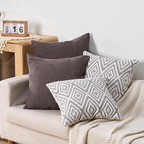 HPUK Decorative Throw Pillow Covers Set of 4 Dark Gray Geometric Design Linen Cushion Cover for Couch Sofa Living Room, 18"x18", Natural thumbnail 5