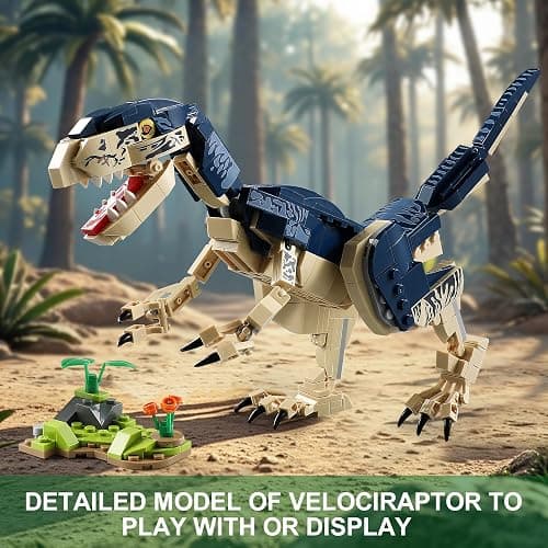 QUENTINAG 910-Piece Dinosaur Toy Building Sets, T.rex & Velociraptor Building Kits for Kids, Fun Build-Two-Dinos World for Boys and Girls Ages 6+, Gift Ideas for Birthdays and Christmas thumbnail 5