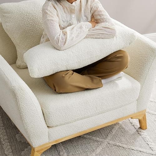 VANOMi Large-Sized Accent Chair, Thick Cushion Bedroom Reading Chair, Comfortable Living Room Single Sofa, Boucle Milky White thumbnail 5