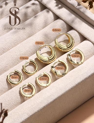 Jstyle Small Hoop Earrings for Women Trendy 14K Gold Plated Huggie Earrings Hypoallergenic Cartilage Earring Stack Huggie Hoops Earring Sets for Multiple Piercing thumbnail 3