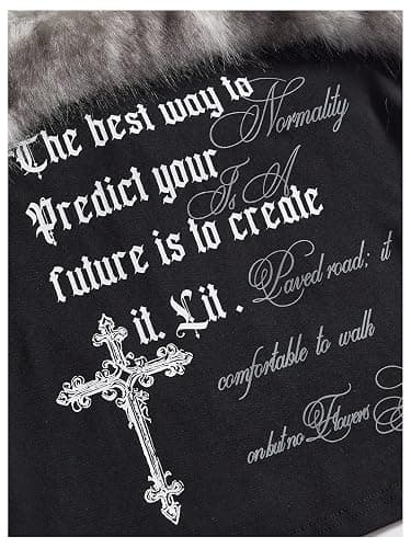SHENHE Women's Y2K Goth Fuzzy Halter Crop Top Cross Print Backless 2000s Grunge Emo Shirt Tnak thumbnail 4