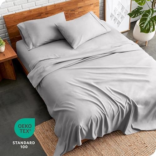 Bare Home Queen Sheet Set - Luxury 1800 Ultra-Soft Microfiber - Double Brushed - Deep Pockets - Easy Fit - 4 Piece Set - Bedding Sheets & Pillowcases (Queen, Light Grey) thumbnail 7