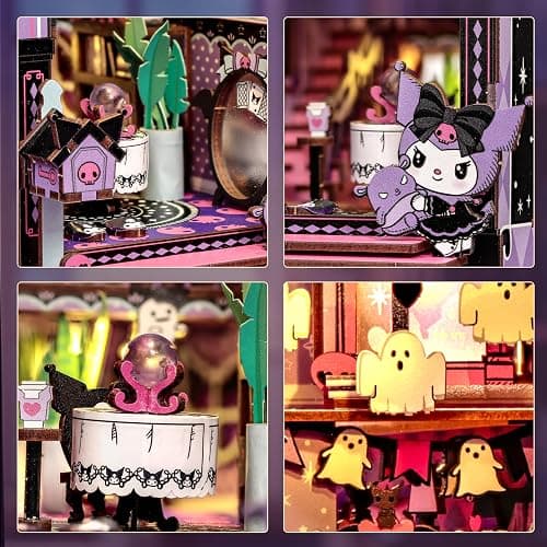 Hands Craft Kuromi Spooky House DIY Book Nook Kit – Official Sanrio Miniature Shelf Insert with Touch LED – 283-Piece 3D Puzzle for Adults & Teens – Playful & Enchanting Halloween Décor thumbnail 5