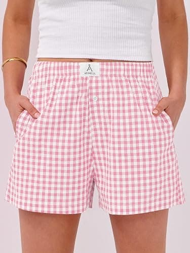 ANRABESS Boxer Shorts for Women Gingham Pajama 2026 Summer Casual Lounge Sleep Plaid Shorts Y2K Beach Bottoms thumbnail 2