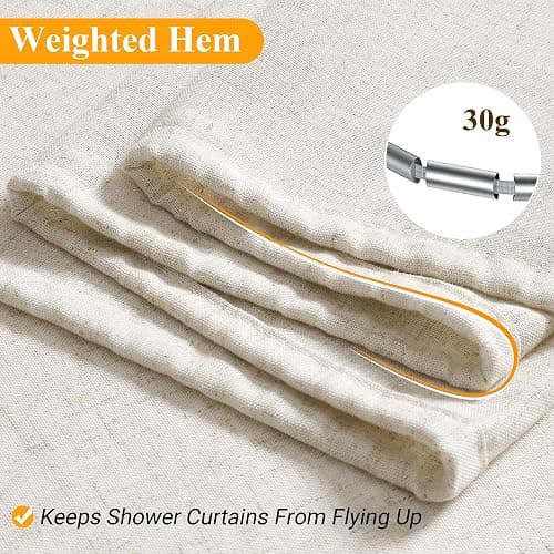 Naturoom Natural Linen Shower Curtain, Country Boho Farmhouse Bath Decor Beige Shower Curtains for Bathroom Neutral Cloth Weighted Textured Fabric Bath Curtain Liner with Hooks, Cream, 72 Inch thumbnail 7