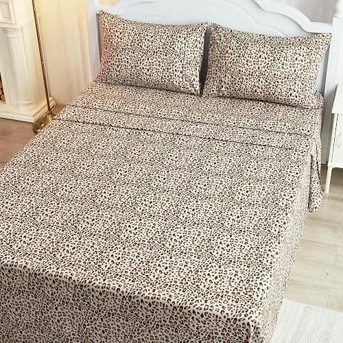 Drozeeo Queen Leopard Print Sheets, Cheetah Pattern Queen Size Sheet Set with Elastic Corner Straps, Soft Microfiber Animal Bedsheet, Brown thumbnail 8