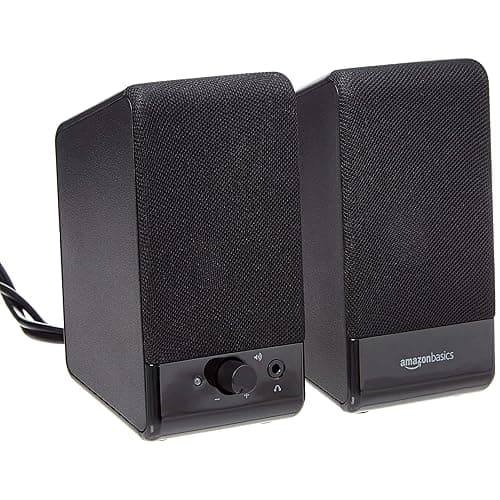 Amazon Basics USB-Powered Computer Speakers for Desktop or Laptop PC with Volume Control, Plug-N-Play, Black - Image 1