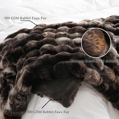 BENVWE Fluffy Faux Fur Throw Blanket for Couch, Soft Plush Thick Cozy Fuzzy Luxury Minky Bubble Blanket for Home Living Room Decor Gift for Women, Tie-dye Coffee, 50" x 60", 1100GSM | Soft, Cozy, Fluffy, Plush, Luxury, Thick, Fuzzy, Minky, for Couch, for Home Living Room Decor thumbnail 5