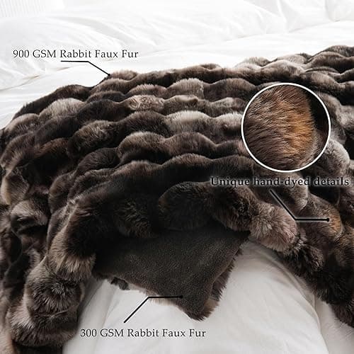 BENVWE Fluffy Faux Fur Throw Blanket for Couch, Soft Plush Thick Cozy Fuzzy Luxury Minky Bubble Blanket for Home Living Room Decor Gift for Women, Tie-dye Coffee, 50" x 60", 1100GSM thumbnail 6