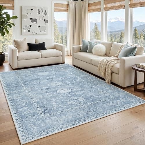 Washable Rugs 5x7 Blue Area Rugs for Living Room,Rug for Bedroom, Vintage Distressed Non-Slip, Ultra Soft Faux Wool Carpet for Dining Room for Home Office Décor thumbnail 2