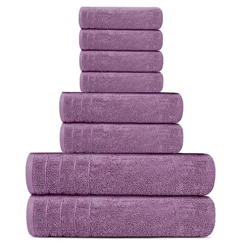 Tens Towels Pack of 8 Towels Set, 2 Extra Large Bath, 2 Hand, 4 Washcloths, 100% Cotton, Lighter Weight, Quicker to Dry, Super Absorbent, Perfect for Bathroom, Purple thumbnail 5