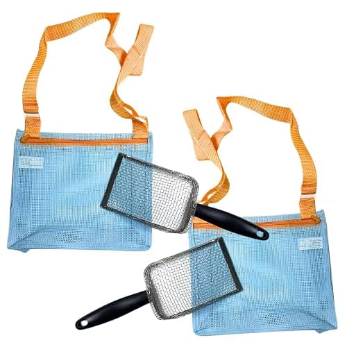 4E's Novelty 2X Shark Tooth Sifter for Beach with 2X Small Mesh Beach Bag for Shell Collecting, Metal Sand Scoop for Picking Up Shells - Beach Toys for Kids (2 Sets) thumbnail 9