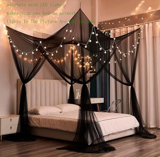 Mengersi Bed Canopy,Canopy Bed Curtains Bed Drapes for Full Queen King Size Bed,Mosquito Net Bed Curtains for Patio Indoor Outdoor Net,Black Bed Canopy Curtains for Gothic,Halloween Decoration thumbnail 4