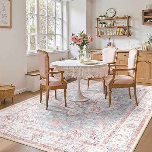 CAPALOCA Machine Washable Rugs Nursery Rug 5x7 Cute Girl Non Slip Low Pile Water Repellent Soft Print Pattern for Bedroom Indoor Decor Kids Playroom Pinkblue thumbnail 9