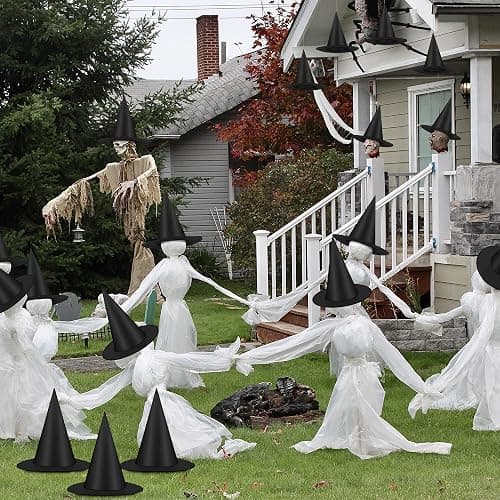 Luces 12 PCS Witch Hats, Thickened Hanging Witches Hats Halloween Decor | Black Witch Hat with 164 FT Rope Wizard Decor to Hang from Ceiling, Halloween Decorations Witch Costume Accessory thumbnail 4