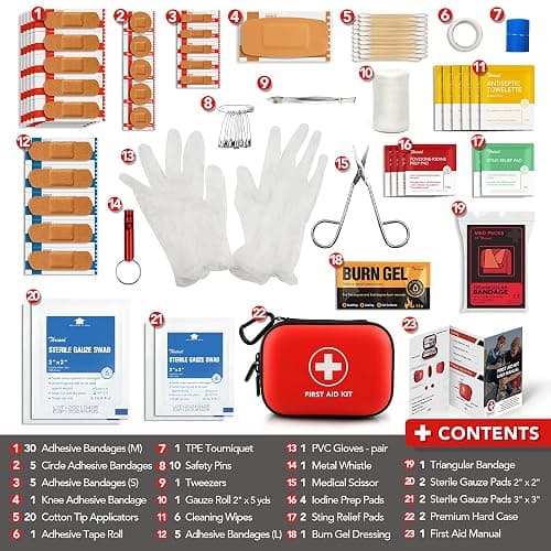 Mini First Aid Kit, 100 Pieces Water-Resistant Hard Shell Small Case - Perfect for Travel, Outdoor, Home, Office, Camping, Hiking, Car (Red) thumbnail 4