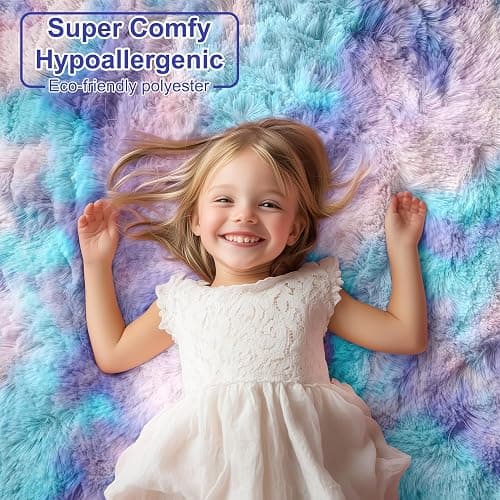 PAGISOFE Cute Furry Pastel Rug for Girls Bedroom, Soft Purple Shag Tent Rugs for Livingroom, Kids Room, Playroom, Nursery, Home Decor, Plush Mermaid Kawaii Rug, Fluffy Fuzzy Carpet, 4x6 Area Rug - 4x6 Feet - Rainbow Purple thumbnail 2