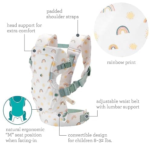 Infantino Flip 4-in-1 Convertible Baby Carrier, Adjustable, Ergonomic Babywearing, Registry Essential, Baby Carrier for Newborn to Toddler, Rainbow thumbnail 5
