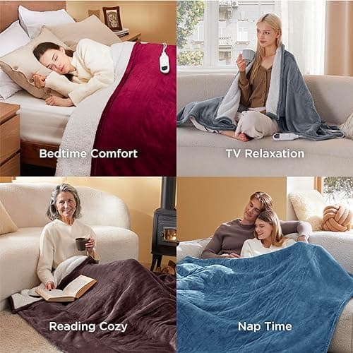 Bedsure Electric Blanket Full Size - Soft Flannel Heated Blanket Full, GentleSoft Fast Heating with 10 Time Settings & 6 Heat Settings, Warm Gift for Grandma (72x84 inches, Purple) thumbnail 7