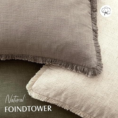 Foindtower Set of 2 Decorative Linen Fringe Throw Pillow Covers Boho Farmhouse Cushion Cover with Tassels Soft Accent Pillowcase for Couch Chair Sofa Bed Living Room Home Decor,20×20 Inch,Brown Tan thumbnail 4