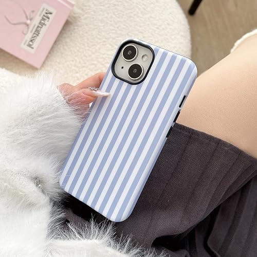 YOYORI for iPhone 13/14 Case, Cute Striped Shockproof Slim TPU PC Cover | Blue | Comfortable Grip | Lightweight | Designed for Women & Girls thumbnail 6