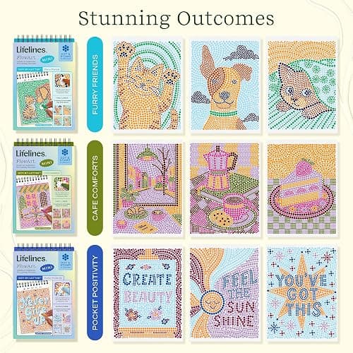 Lifelines FlowArt Mini Activity Pads, 3-Pack, Dot-by-Letter Coloring Books | 15 Markers & 60 Scenes - Guided Art Meditations for Tweens, Adults & Seniors - Dot-by-Letter - Patent-Pending thumbnail 5