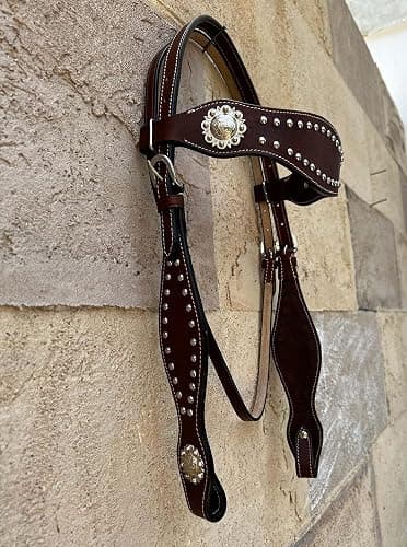 Hulara Top Grain Buff Leather Western Bridle and Breast Collar Set Tooled Headstall and Horse Breastcollar Western Tack Set Horse Breast Collar Western Bridle Sets Horse Headstall and Breast Collar thumbnail 6