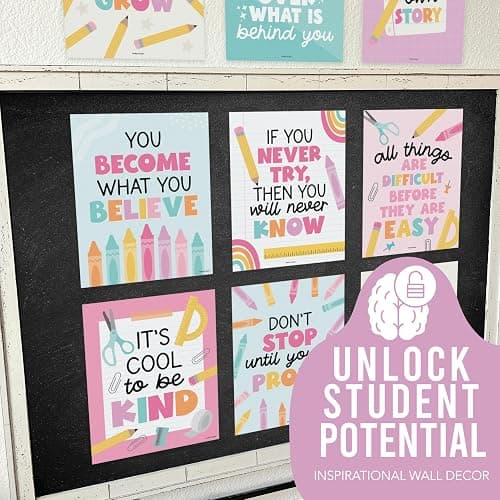 Hadley Designs Motivational Poster for Classroom Decor - 9 Growth Mindset Classroom Posters Elementary, Inspirational Wall Decor Middle School, Teacher Must Haves, Pastel Bulletin Board Decorations thumbnail 5