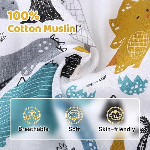 Rquite Dinosaurs Carseat Cover - Muslin Cotton Infant Car Seat Canopy, Breathable Baby Carrier Cover, Summer Stroller Sun Shade thumbnail 3