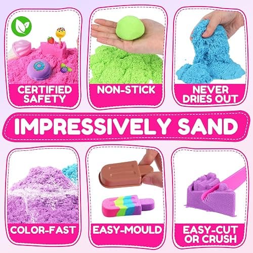 Billeeit Cake & Ice Cream Sensory Bin Sand Toy, Sand Kit Sensory Toys w/lid and 4 Color Moldable Sensory Play Sand 2.2lbs, Molds, Tools Set 43pcs Total for Toddlers, Fun Gifts for Kids Girls 3+ thumbnail 5