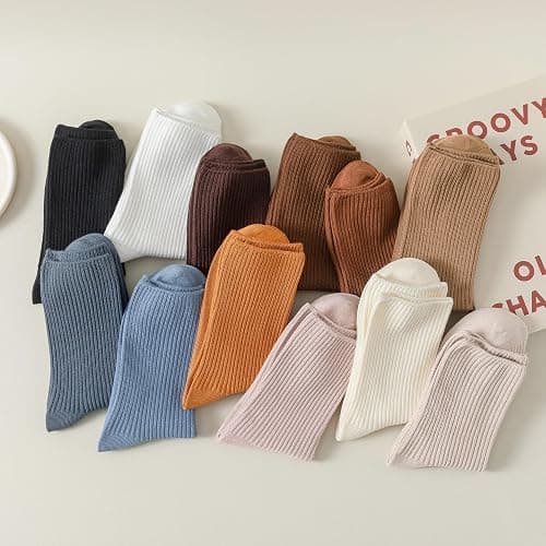 Flydo 6 Pack Women's Crew Socks - Cotton, Cute Casual Athletic Soft Aesthetic thumbnail 4