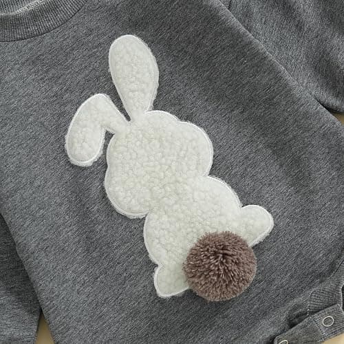 VISGOGO Newborn Infant Baby Boy Girls Oversized Romper Little Dude Sweater Onesie Coming Home Outfit Neutral Clothes - 0-6 Months - Grey-rabbit thumbnail 6
