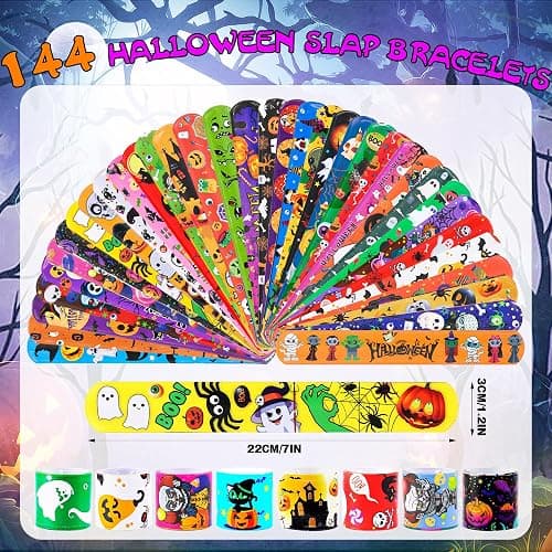 LUYI 144 PCS Halloween Slap Bracelets,Halloween Party Favors Supplies for Kids-108 Different Designs Bracelets Bulk for Halloween Decorations Treat Toys Bag Stuffers Gift for Kids Girls Boys thumbnail 3