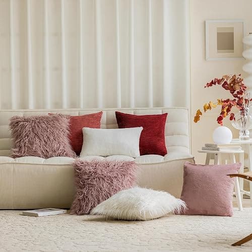 Home Brilliant Pillow Covers 12x20 Decorative Mauve Throw Pillow Cover Super Soft Faux Fur Oblong Pillow Cases for Women Girls Kids, Set of 2, 12 x 20 inch, 30 x 50 cm, Dusty Pink thumbnail 2