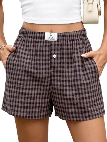 ANRABESS Boxer Shorts for Women Gingham Pajama 2026 Summer Casual Lounge Sleep Plaid Shorts Y2K Beach Bottoms - Image 1