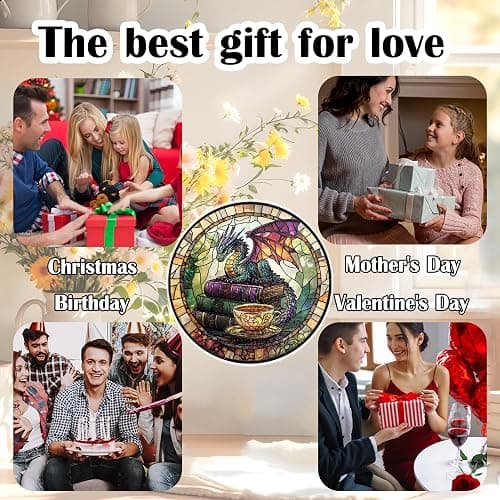 Dragon Decorative Stained Glass Sun Catcher - 7.87 Inch Bookshelf Decoration, Stained Glass Window Hanging Decoration, Suitable for Fantasy Lovers, Fantasy Gift for Friends, Family, Classmates thumbnail 6