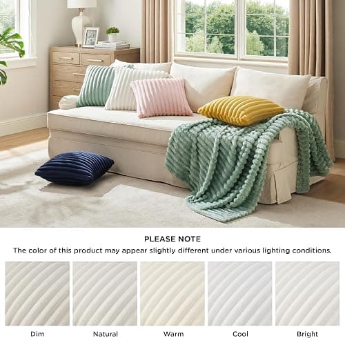 Bedsure Double-Side Striped Decorative Throw Pillow Covers 18x18 Set of 2, Spring White Fluffy Soft Pillow Covers, Home Decor for Couch Sofa Living Room Bedroom thumbnail 7