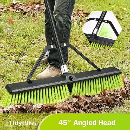 TidyBliss 24” Wide Push Broom Outdoor Heavy Duty with 63” Long Handle | 6 Layers Stiff Bristles Brush, Convenient Storage, Commercial, for Garage Shop Garden Yard Patio Deck Street Warehouse Lawn thumbnail 6