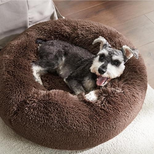 Bedsure Calming Small Dog Bed Donut Washable Cat＆Puppy Bed,23 inches Coffee | Fluffy Faux Fur Round Cuddler,Machine Washable,Anti-Slip Bottom,Anti-Anxiety,Deep Sleeping for Large Cat & Pets Up to 25 Lbs thumbnail 4