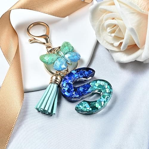 JINGUAZI Butterfly Initial Letter Keychain Bag Charms for Women | Cute pendant accessories for purses, handbags, backpacks, car keys, small gift for her young women, mothers, teachers thumbnail 3