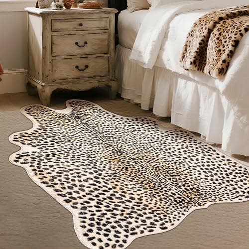 Leopard Rug Cheetah Print Carpet - Animal Printed Skin Area Rug Faux Fur Hide Room Decor for Bedroom Living Room 5.2x6.5ft thumbnail 6