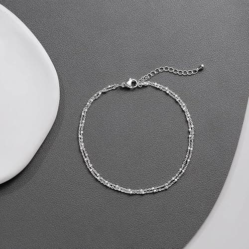 LEXODY Silver/Gold Anklets for Women, Sterling Silver Evil Eye Ankle Bracelets for Women Trendy Dainty Waterproof Anklets Set Adjustable Layered Anklet Bracelets for Women Silver Jewelry Gift thumbnail 6
