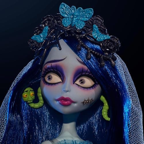 Monster High Skullector Doll, Corpse Bride Emily Collectible in Gothic Spiderweb Wedding Dress with Accessories Like Gauze Veil and Doll Stand thumbnail 4