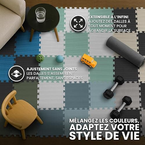 Tapis de Fitness Protection de Sol Salle de Sport - Dalles en Mousse sans BPA + Bordures | Matelas Puzzle Tatami EVA Caoutchouc pour Matériel Gym Banc de Musculation Course Garage Piscine Isolation thumbnail 10