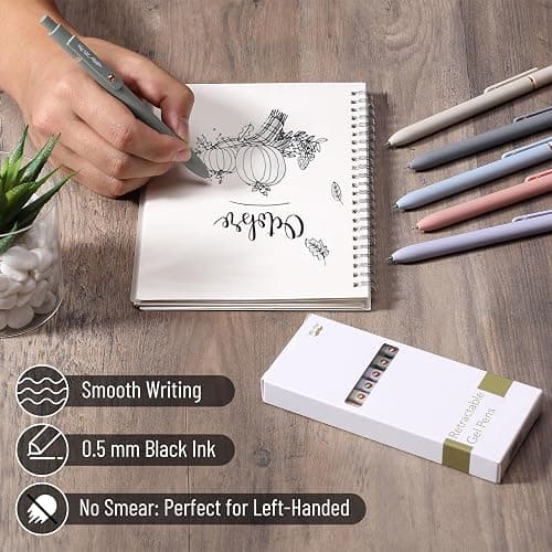 Mr. Pen- Retractable Gel Pens with Rose Gold Ring and Ball, 6 Pack, Morandi Barrels, Japanese Black Gel Pens, Fast Dry, Fine Point 0.5mm thumbnail 5