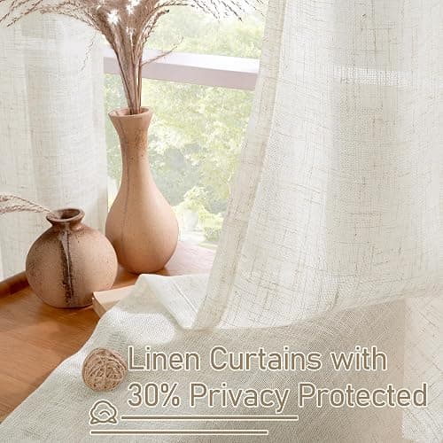 LAMIT Natural Ivory Linen Sheer Curtains 72 inches Long for Living Room | Soft Light Filtering Bedroom Curtains, Neutral Boho, Window, Drapes for Farmhouse, Bronze Grommet, 2 Panels Set, 52 x 72 Inch thumbnail 6
