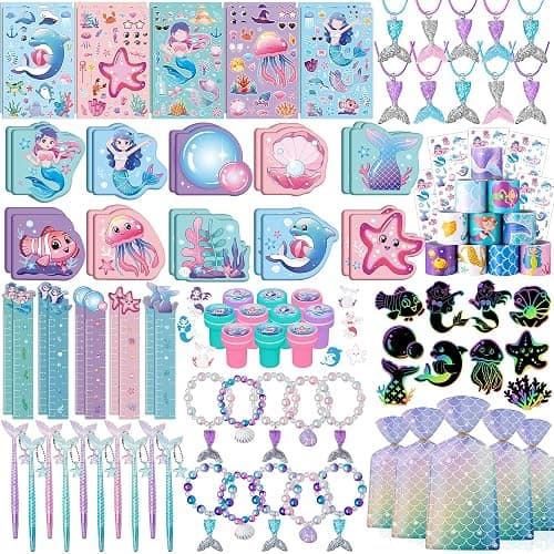 DMIGHT 110Pcs Mermaid Party Favors Including Stampers, Notebooks, Mermaid Party Decorations - Image 1