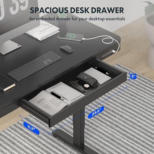 FLEXISPOT Comhar Electric Standing Desk with Drawer Desktop & Adjustable Frame Quick Install w/USB Charge Ports (Black, Wood) thumbnail 6