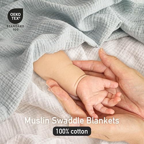 Muslin Swaddle Blankets for Newborn, 3 Pack Breathable Soft Receiving Blanket, Large 38 x 40 inches Swaddle Wrap Burping Clothes Diapers, Essentials Infant Shower Items, Toddler Gift (Cute Farm) thumbnail 4