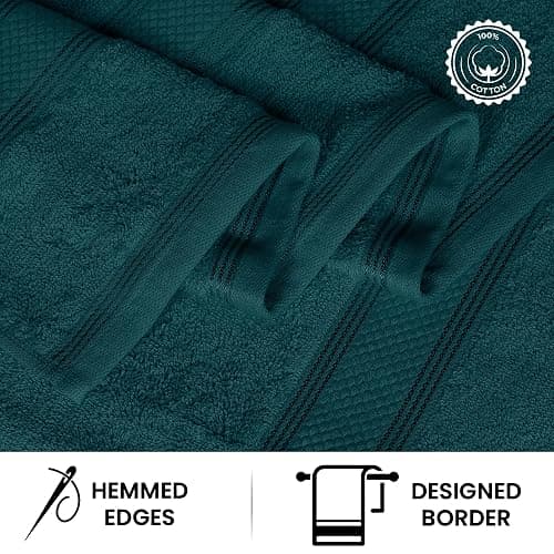 Casa Lino Bath Towel Set of 8 (2 Bath Towels, 4 Wash Cloths & 2 Hand Towels for Bathroom) - 100% Cotton - Highly Absorbent & Quick Dry - Guest Room Essentials for Bathroom Set - (Teal) thumbnail 4